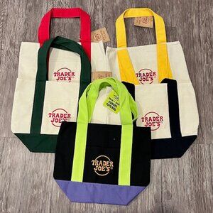 NWT 5 Trader Joe’s Mini Canvas Tote Lunch Bag inc Purple Green Halloween